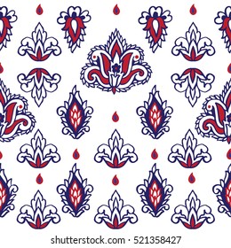 Seamless pattern with fantasy flowers, natural wallpaper, floral decoration curl illustration. Paisley print hand drawn elements.