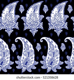 Seamless pattern with fantasy flowers, natural wallpaper, floral decoration curl illustration. Paisley print hand drawn elements.