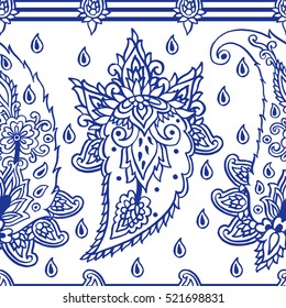 Seamless pattern with fantasy flowers, natural wallpaper, floral decoration curl illustration. Paisley print hand drawn elements.