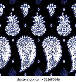 Seamless pattern with fantasy flowers, natural wallpaper, floral decoration curl illustration. Paisley print hand drawn elements.