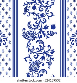 Seamless pattern with fantasy flowers, natural wallpaper, floral decoration curl illustration. Paisley print hand drawn elements.