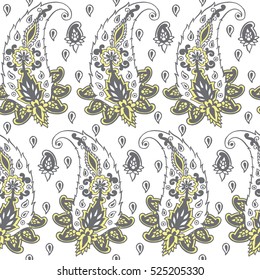 Seamless pattern with fantasy flowers, natural wallpaper, floral decoration curl illustration. Paisley print hand drawn elements
