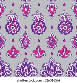 Seamless pattern with fantasy flowers, natural wallpaper, floral decoration curl illustration. Paisley print hand drawn elements.