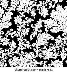 Seamless pattern with fantasy flowers, natural wallpaper, floral decoration curl illustration. Paisley print hand drawn elements. Block print.