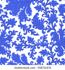 Seamless pattern with fantasy flowers, natural wallpaper, floral decoration curl illustration. Paisley print hand drawn elements. Block print.