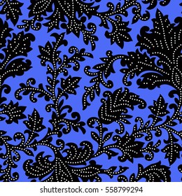 Seamless pattern with fantasy flowers, natural wallpaper, floral decoration curl illustration. Paisley print hand drawn elements. Block print.