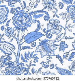 Seamless pattern with fantasy flowers, natural wallpaper, floral decoration curl illustration. Paisley print hand drawn elements. Home decor.