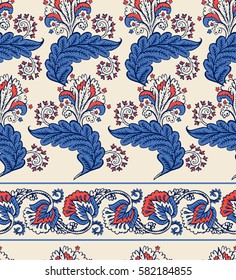 Seamless pattern with fantasy flowers, natural wallpaper, floral decoration curl illustration. Paisley print hand drawn elements. Home decor.
