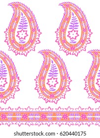 Seamless pattern with fantasy flowers, natural wallpaper, floral decoration curl illustration. Paisley print hand drawn elements. Home decor.