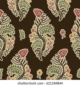 Seamless pattern with fantasy flowers, natural wallpaper, floral decoration curl illustration. Paisley print hand drawn elements. Home decor.