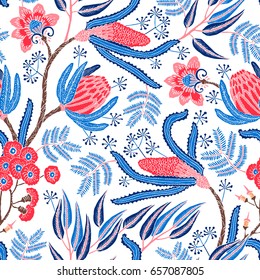 Nahtlose Muster mit Fantasy-Blumen, natürlichen Tapeten, Blumendekoration, kurvenreiche Illustration. Paisley drucken handgezeichnete Elemente. Die Inneneinrichtung.