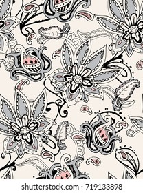Decoración impecable con flores de fantasía, papel pintado natural, adorno floral ilustración rizada. Pisley imprime elementos dibujados a mano. 