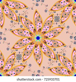 Seamless pattern with fantasy flowers, natural wallpaper, floral decoration curl illustration. Paisley print hand drawn elements. Home decor.