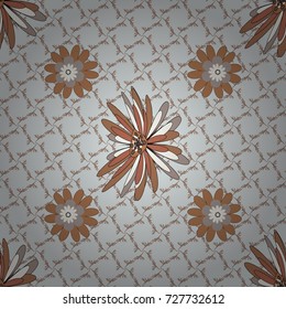 Seamless pattern with fantasy flowers, natural wallpaper, blue, brown and yellow floral decoration curl illustration. Vector paisley print hand drawn elements. Home decor.