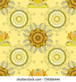 Seamless pattern with fantasy flowers, natural wallpaper, floral decoration curl illustration. Paisley print hand drawn elements. Home decor.