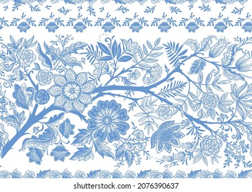 Seamless Pattern. Fantasy flowers in retro, vintage style. Element for design. Vector illustration.