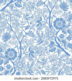 Seamless Pattern. Fantasy flowers in retro, vintage style. Element for design. Vector illustration.