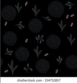 Seamless pattern of fantasy garden at night.