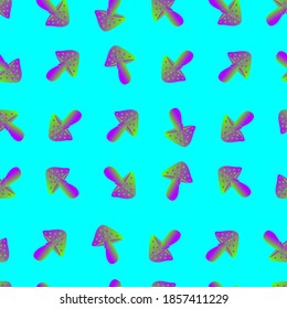 Seamless pattern fantasy magic amanita mushroom in gradient colors on bright blue background. Psychedelic acid neon vivid background, wallpaper. Vector illustration. Print, textile design