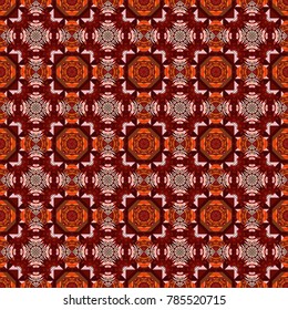Seamless pattern with fantasy mandalas, pink, red and brown floral decoration curl illustration. Vector paisley print elements. Home decor, embroidery.