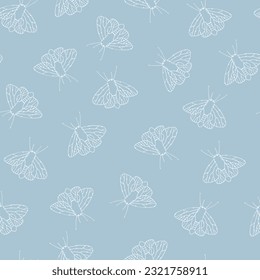 Seamless pattern with fantasy moths, butterflies in pencil drawing sketch. Happy summer illustration. Wallpaper, textile, backgound for kids