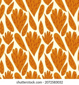 Seamless pattern in fantasy orange leaves. Vector pattern. Botanical background for fabric, clothing, wallpaper, wrapping paper, stationery. 