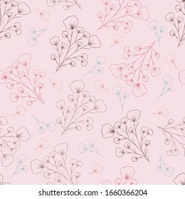 Seamless pattern with fantasy pink flowers for print, home decor, design. abstract background.