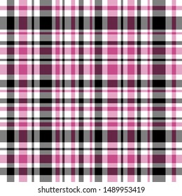 Seamless pattern in fantasy white, bright pink and black for plaid, fabric, textile, clothes, tablecloth and other things. Vector image. 
