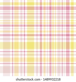 Seamless pattern in fantasy white, pink and yellow colors for plaid, fabric, textile, clothes, tablecloth and other things. Vector image. 