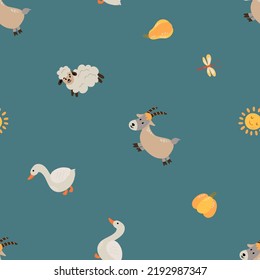 Nahtlose Muster mit Nutztieren. Design für Gewebe, Textilien, Tapeten, Verpackungen.