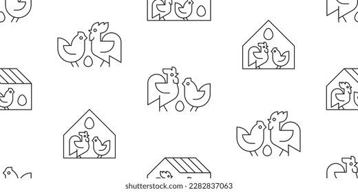 Seamless pattern with Farm animals logo Rooster and chicken. isolated on white background