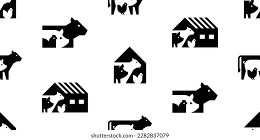 Seamless pattern with Farm animals logo cow, pig and chicken. isolated on white background