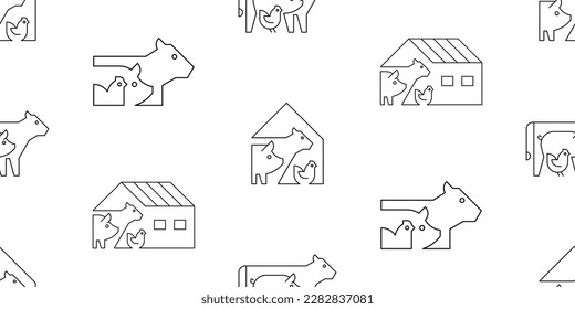 Seamless pattern with Farm animals logo cow, pig and chicken. isolated on white background