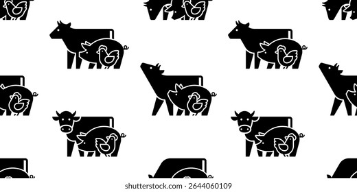 Seamless pattern with Farm animals logo Cow, Pig and Chicken. isolated on white background