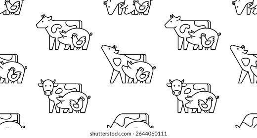 Seamless pattern with Farm animals logo Cow, Pig and Chicken. isolated on white background