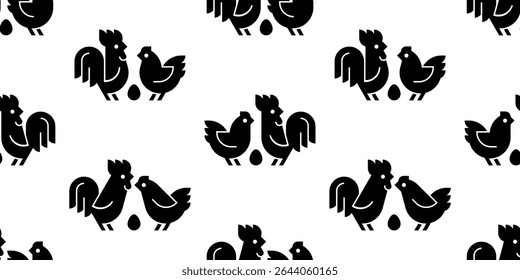 Seamless pattern with Farm animals logo Rooster and chicken. isolated on white background