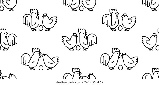 Seamless pattern with Farm animals logo Rooster and chicken. isolated on white background