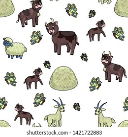 
seamless pattern with farm animals on white background