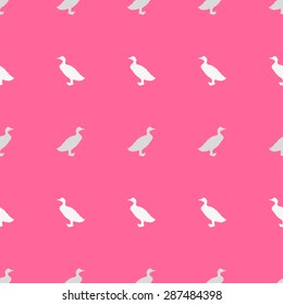 Seamless pattern with farm animals silhouette goose on pink background