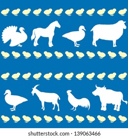 Seamless pattern with farm animals silhouettes