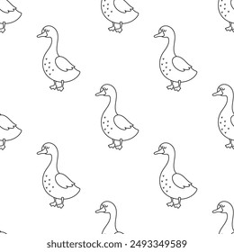 patrón sin fisuras con aves de granja en estilo plano, contorno de Ilustración vectorial con ganso