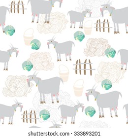 Seamless pattern with farm goats and cabbage