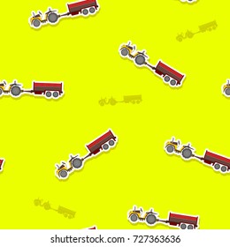 Seamless pattern with farm tractor and trailer for your design