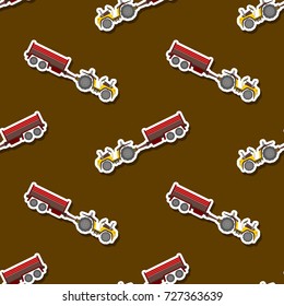 Seamless pattern with farm tractor and trailer for your design