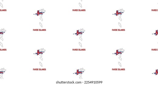 Seamless pattern of FAROE ISLANDS country map in colors of FAROE ISLANDS flag. With the caption of the country name "FAROE ISLANDS".