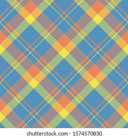 Seamless pattern in fascinating bright blue, yellow and orange colors for plaid, fabric, textile, clothes, tablecloth and other things. Vector image. 2
