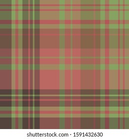 Seamless pattern in fascinating cute christmas brown, red and green colors for plaid, fabric, textile, clothes, tablecloth and other things. Vector image.