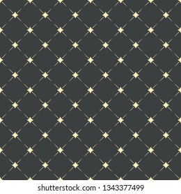 Seamless pattern, fashion geometric background. Golden stars with diagonal lines on dark grey backdrop.