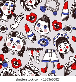 Seamless pattern with fashion girls, trendy print.