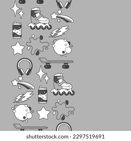 Seamless pattern with fashion items. Monochrome teenage background. Creative fun symbol in cartoon style.